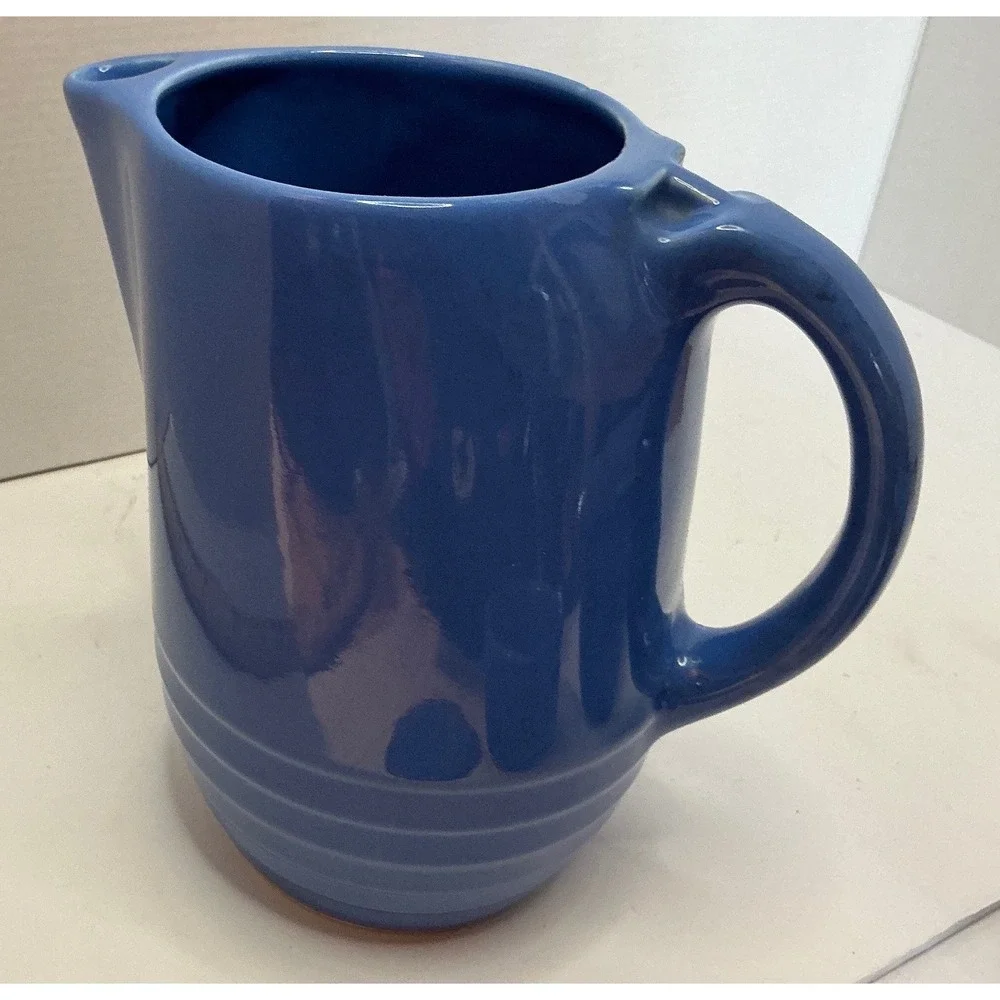 Vintage Blue Ceramic Pitcher and Lidded Bowls Set Kitchenware 3pc